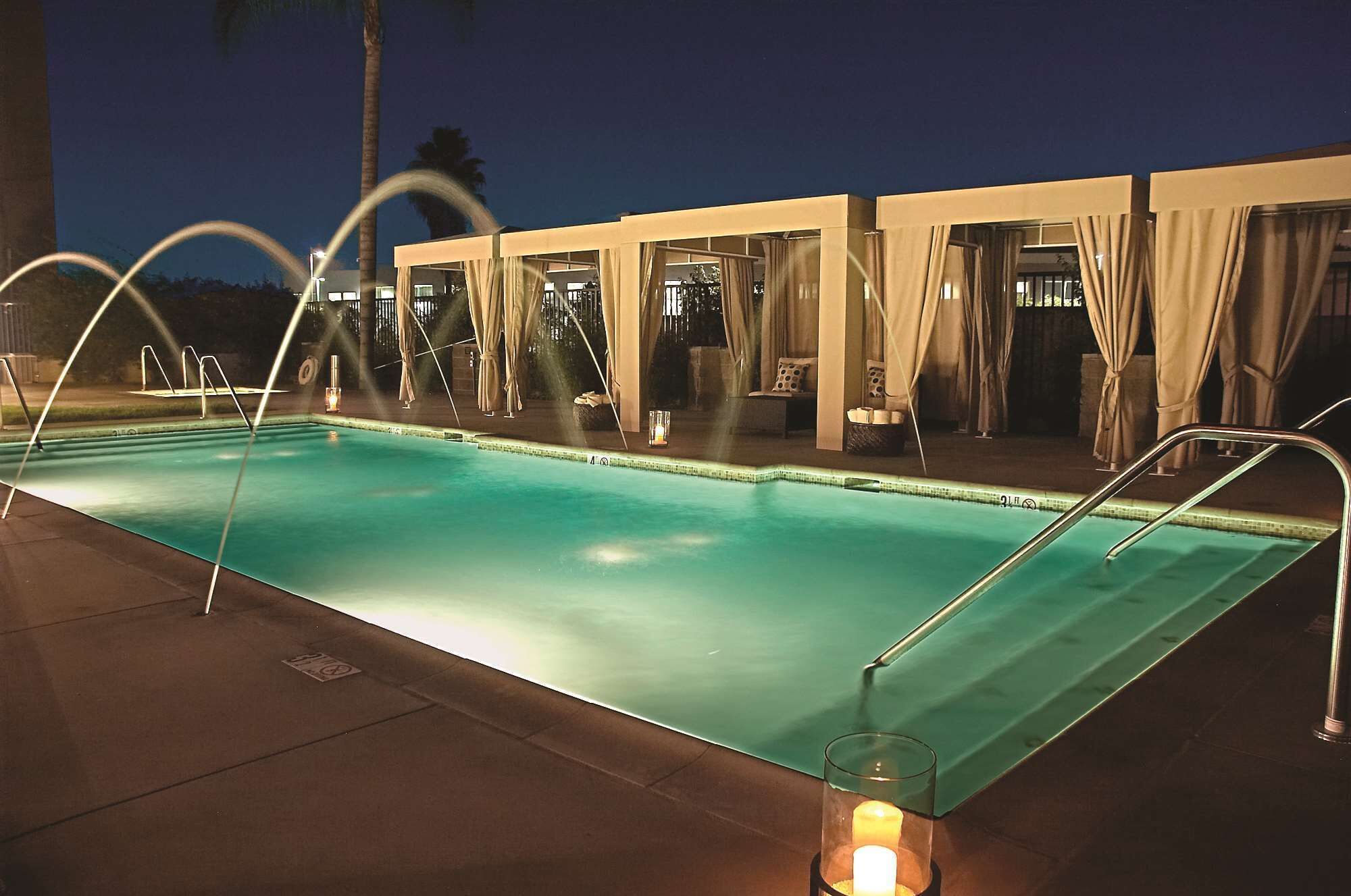 outdoor pool, pool loungers