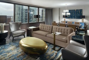 Suite, 1 King Bed | Living room | 49-inch LCD TV with digital channels, TV, pay movies - Omni Charlotte Hotel (Charlotte)