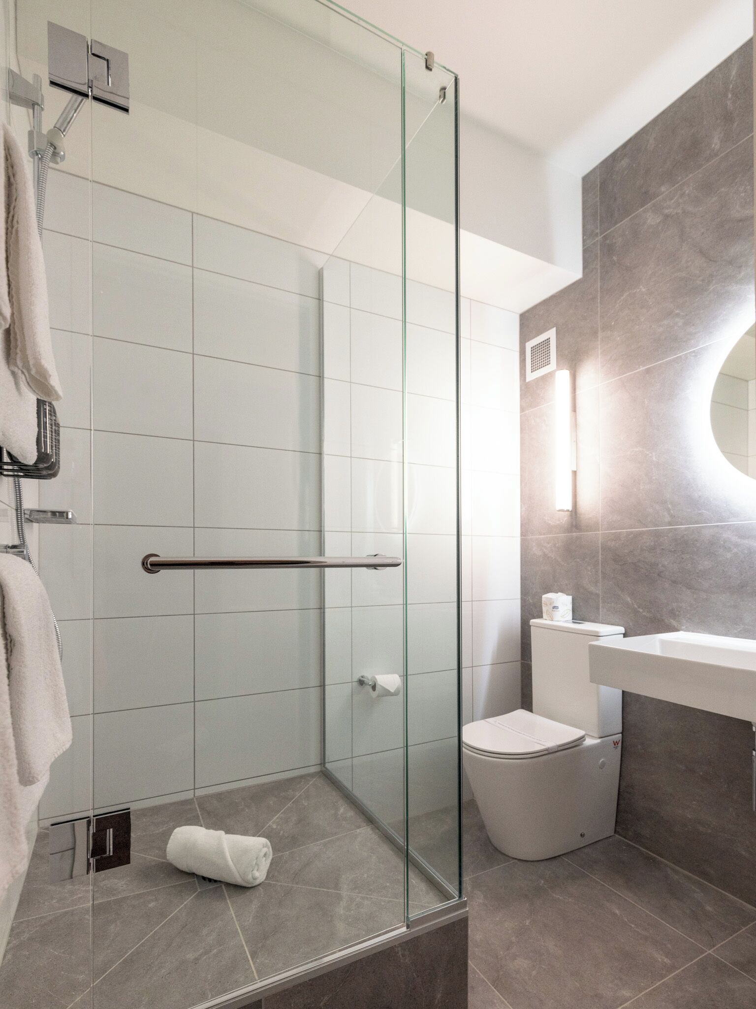 Shower, eco-friendly toiletries, hair dryer, towels