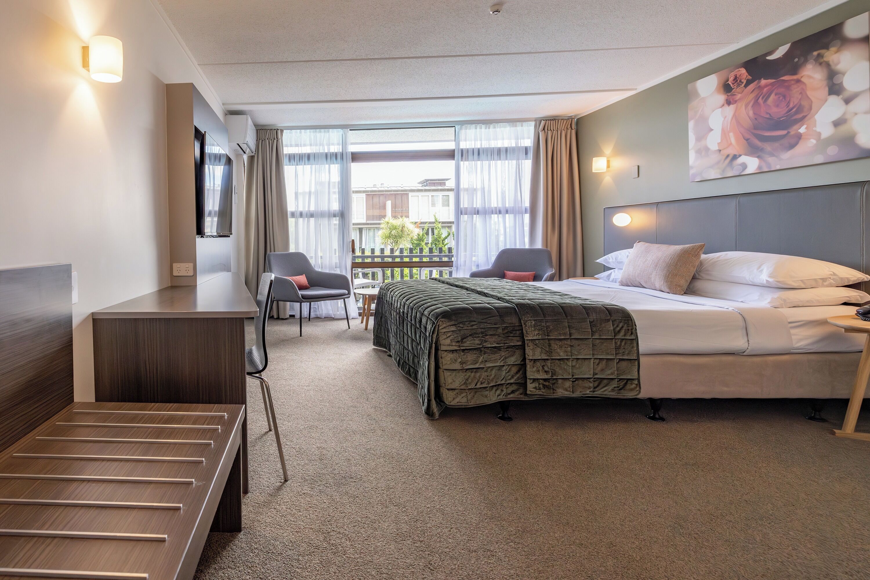 Individually decorated, individually furnished, desk, laptop workspace