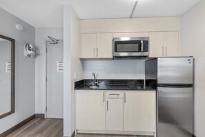 Mini-fridge, microwave, coffee/tea maker