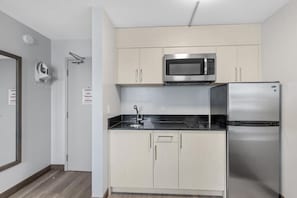 Mini-fridge, microwave, coffee/tea maker