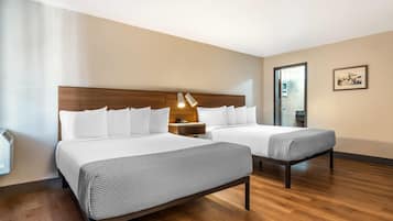 Pillow-top beds, desk, laptop workspace, blackout curtains