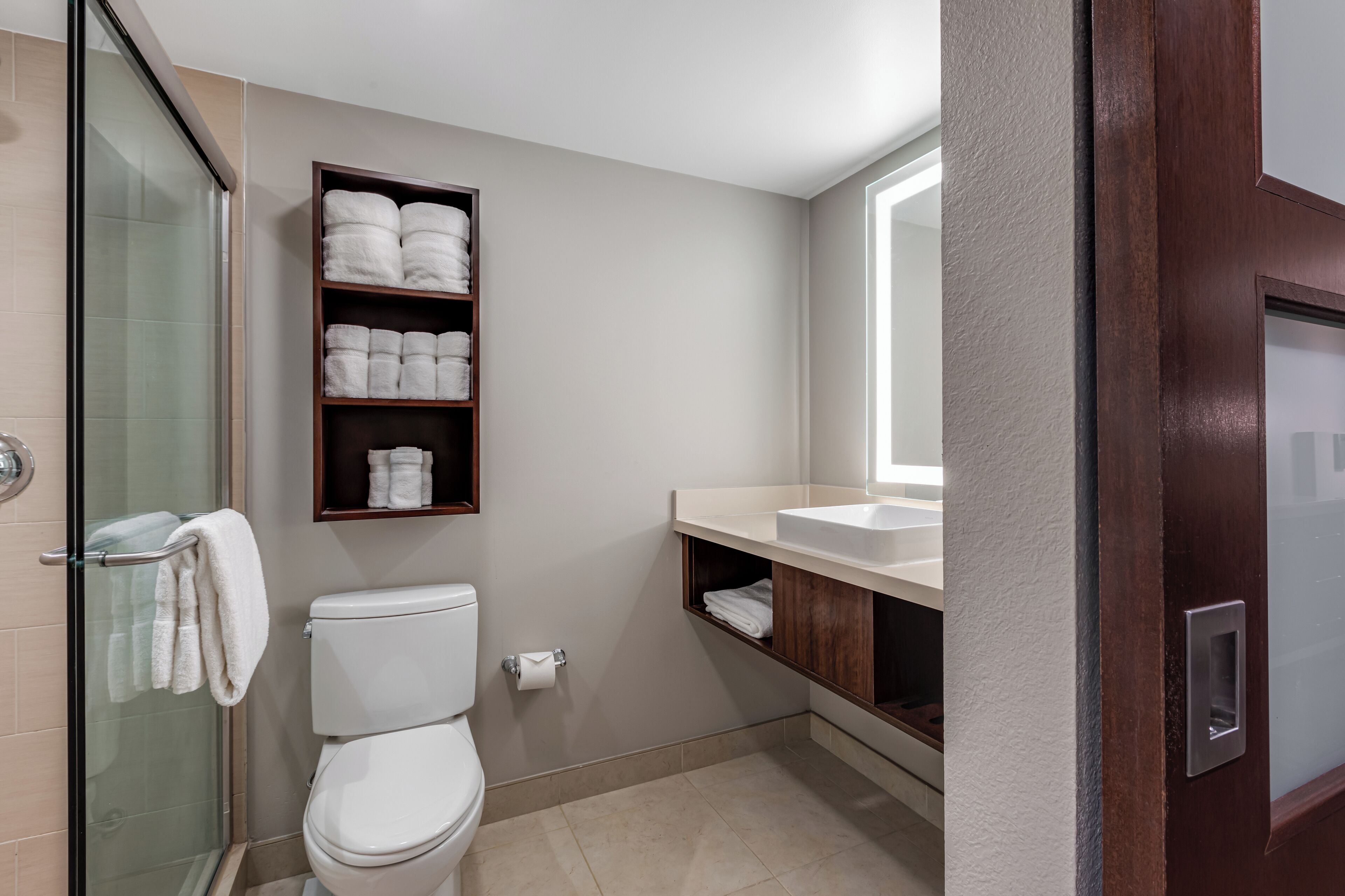 eco-friendly toiletries, hair dryer, towels