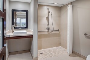 Eco-friendly toiletries, hair dryer, towels