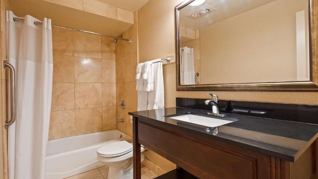 free toiletries, hair dryer, towels