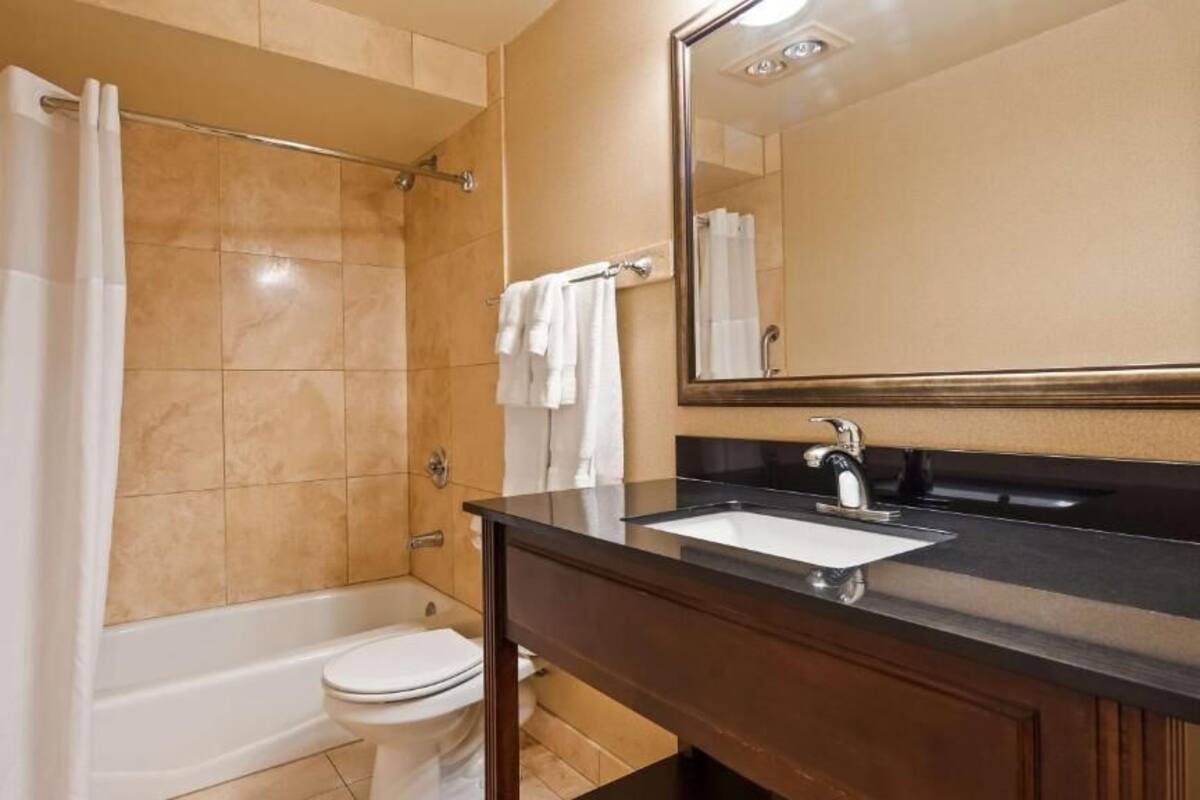 free toiletries, hair dryer, towels