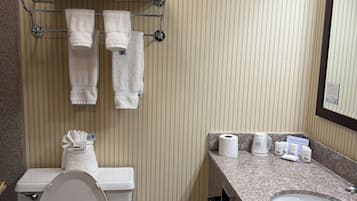 Combined shower/bathtub, eco-friendly toiletries, hair dryer, towels