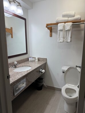 Tina con regadera, amenidades de baño ecológicas, secadora de cabello 