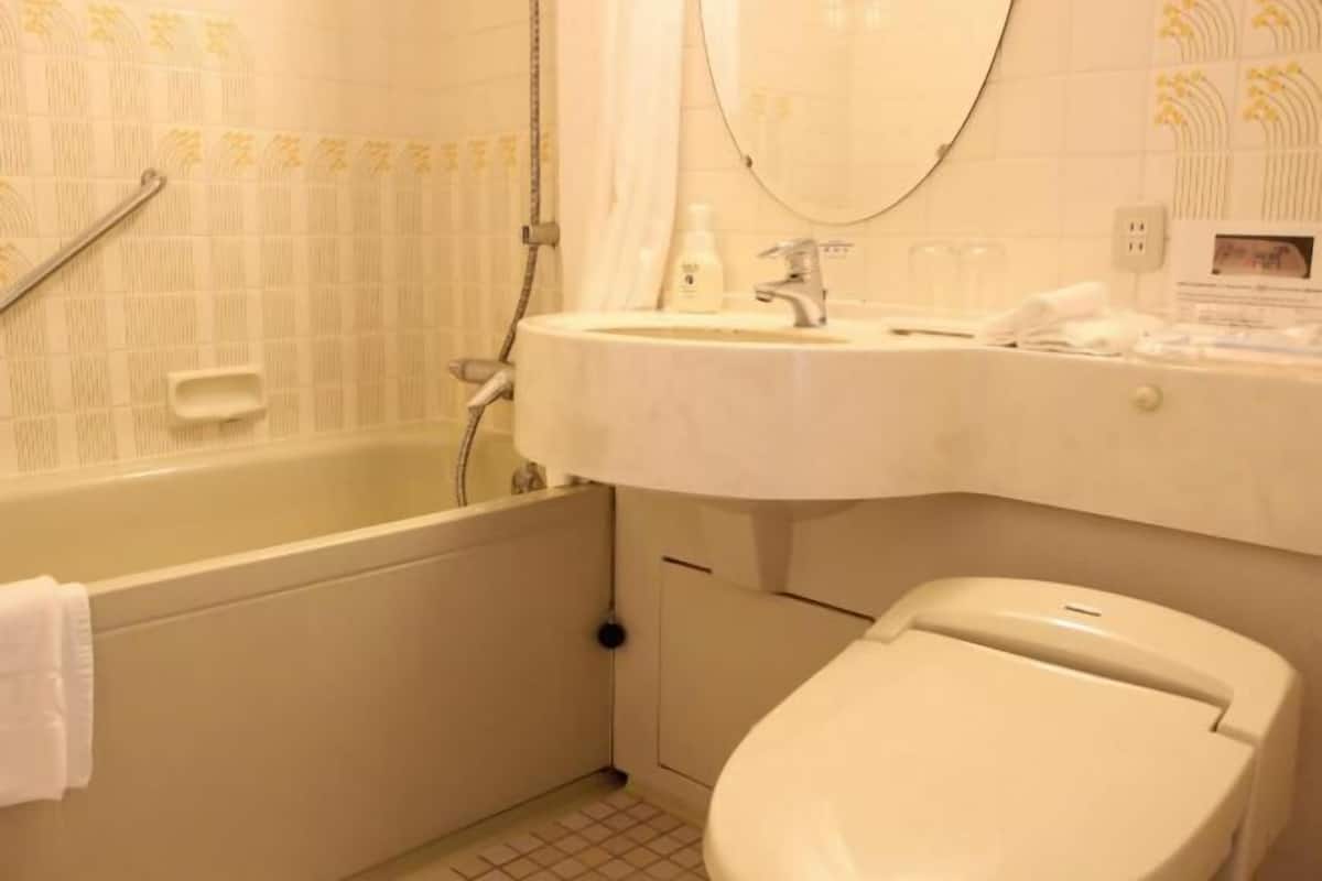 Badezimmer | Duschwanne, kostenlose Toilettenartikel, Haartrockner, Hausschuhe