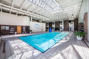 Indoor pool, open 9:00 AM to 10:00 PM, pool loungers