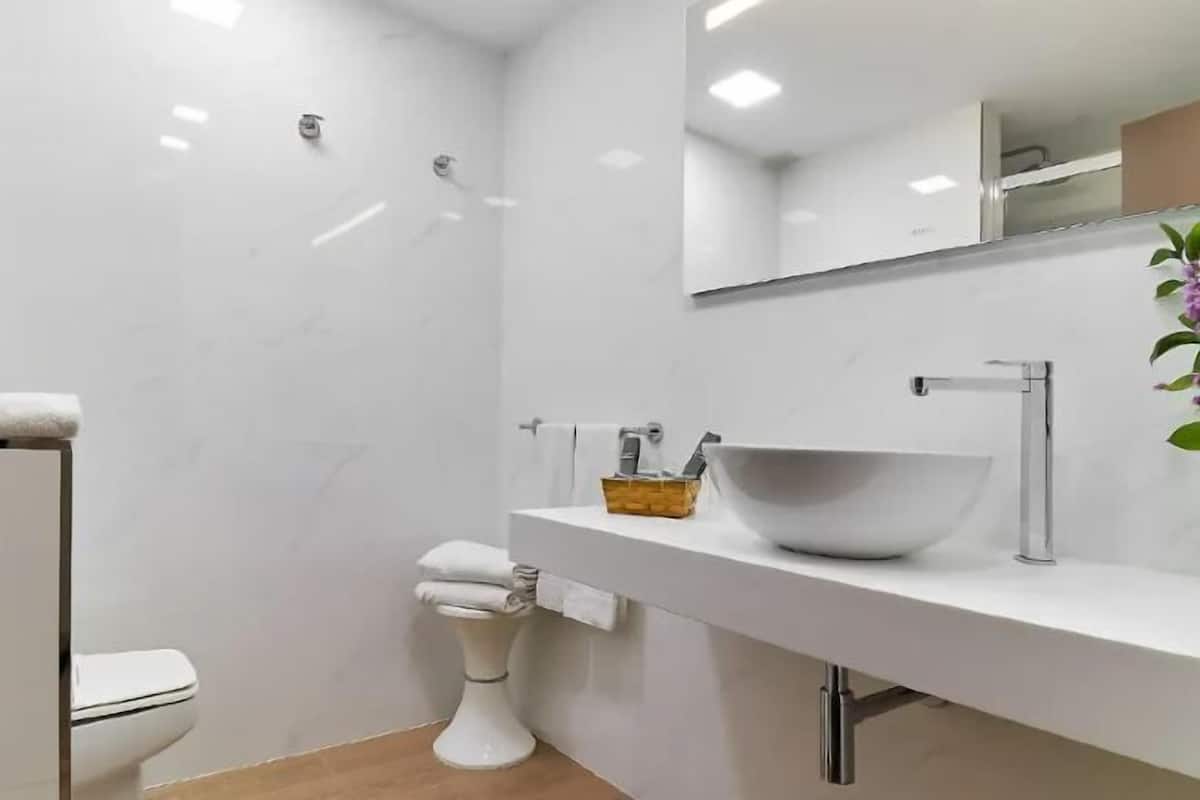 Milieuvriendelijke toiletartikelen, een haardroger, een bidet