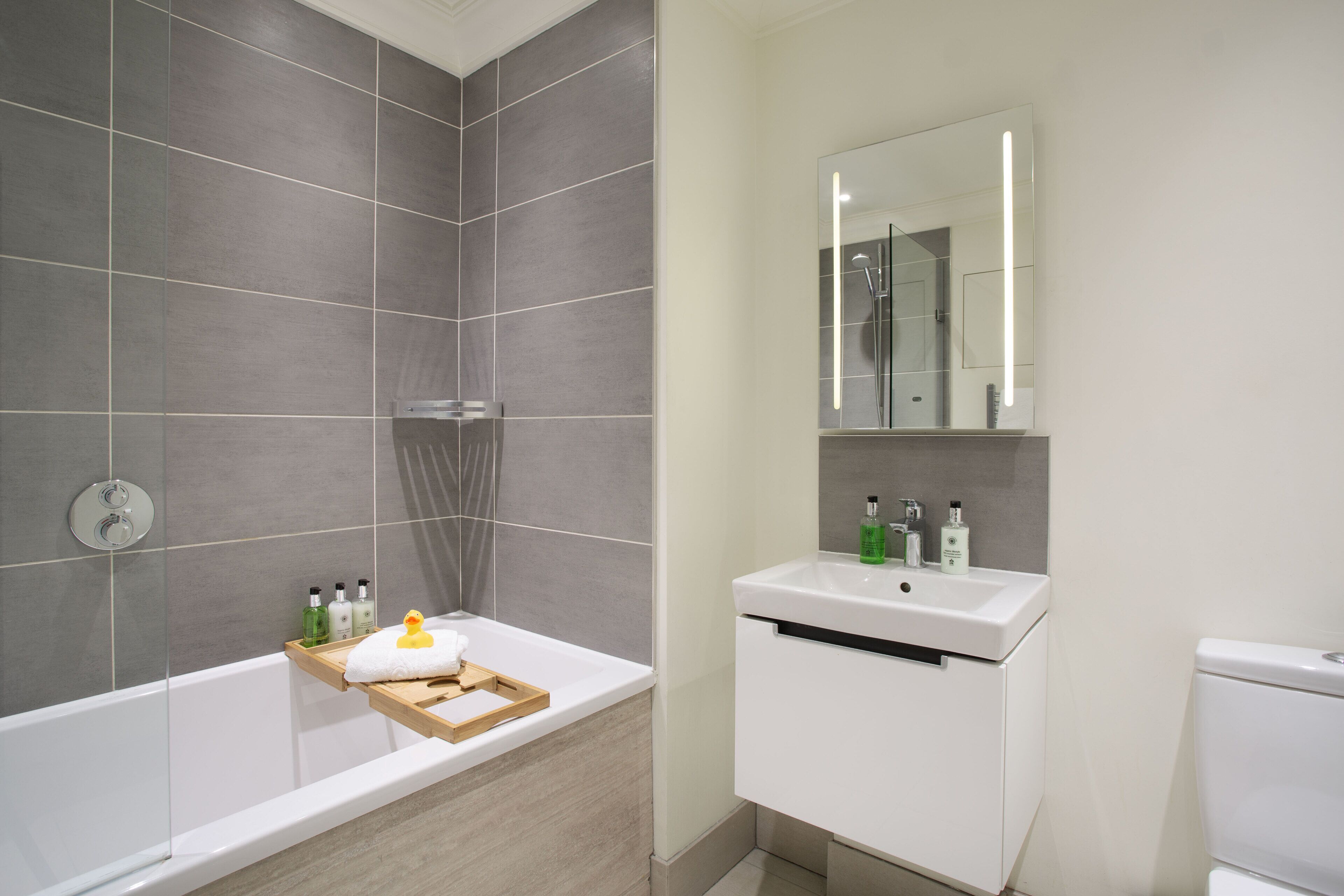 superior family room for 3 | bathroom | shower, eco-friendly toiletries, hair dryer, towels