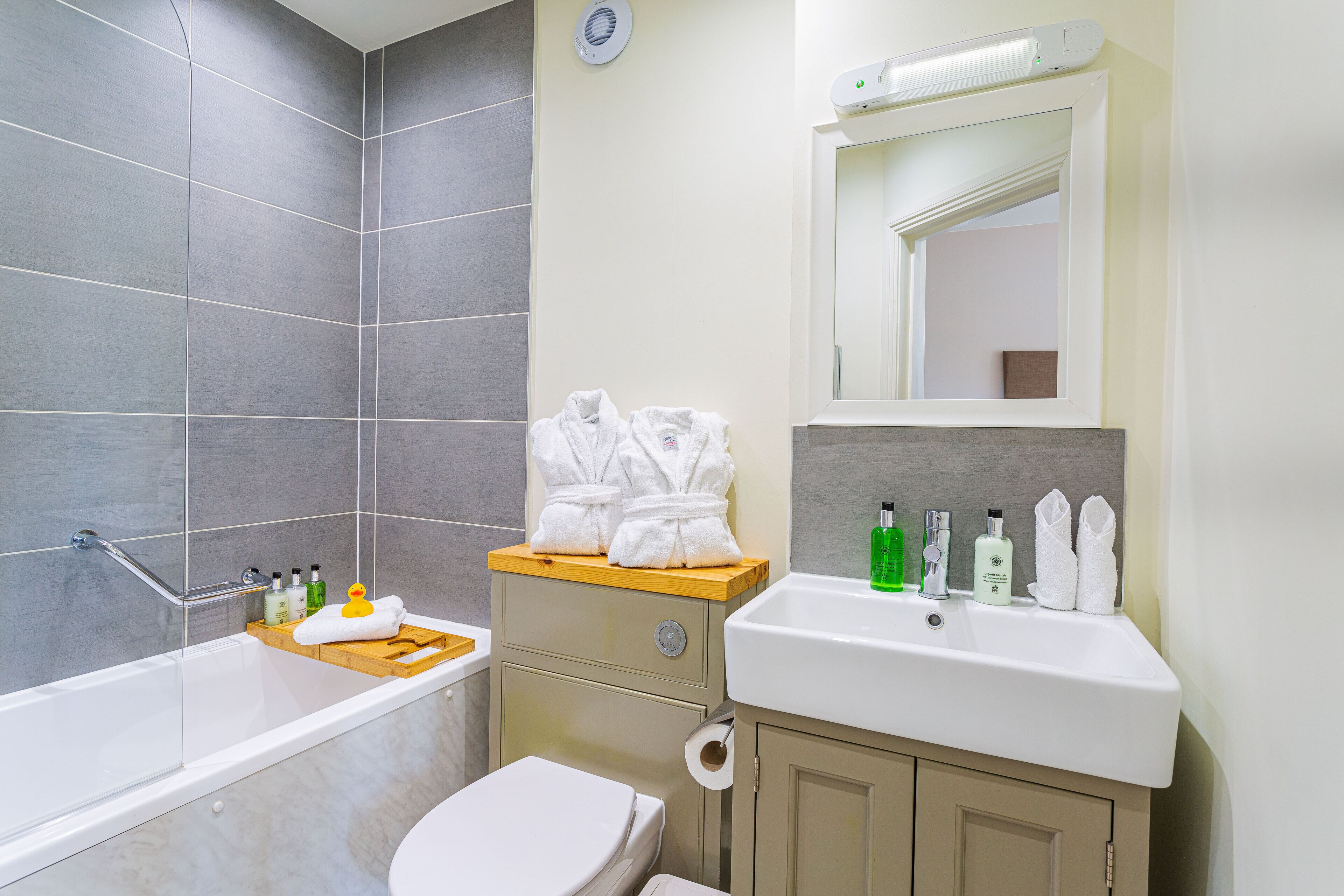 deluxe double room | bathroom | shower, eco-friendly toiletries, hair dryer, towels