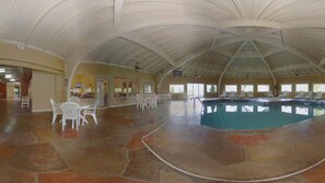 Indoor pool, outdoor pool, sun loungers