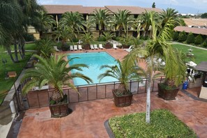 Outdoor pool, open 9:00 AM to 9:00 PM, sun loungers
