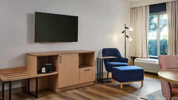 55-inch flat-screen TV with cable channels, TV, pay films
