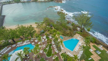 Relax by the pool or on the beach amidst lush greenery and palm trees. at The Condado Plaza Hotel