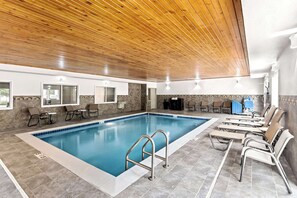 Indoor pool, open 9:00 AM to 10:00 AM, pool loungers