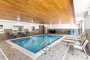 Indoor pool, open 9:00 AM to 10:00 AM, sun loungers