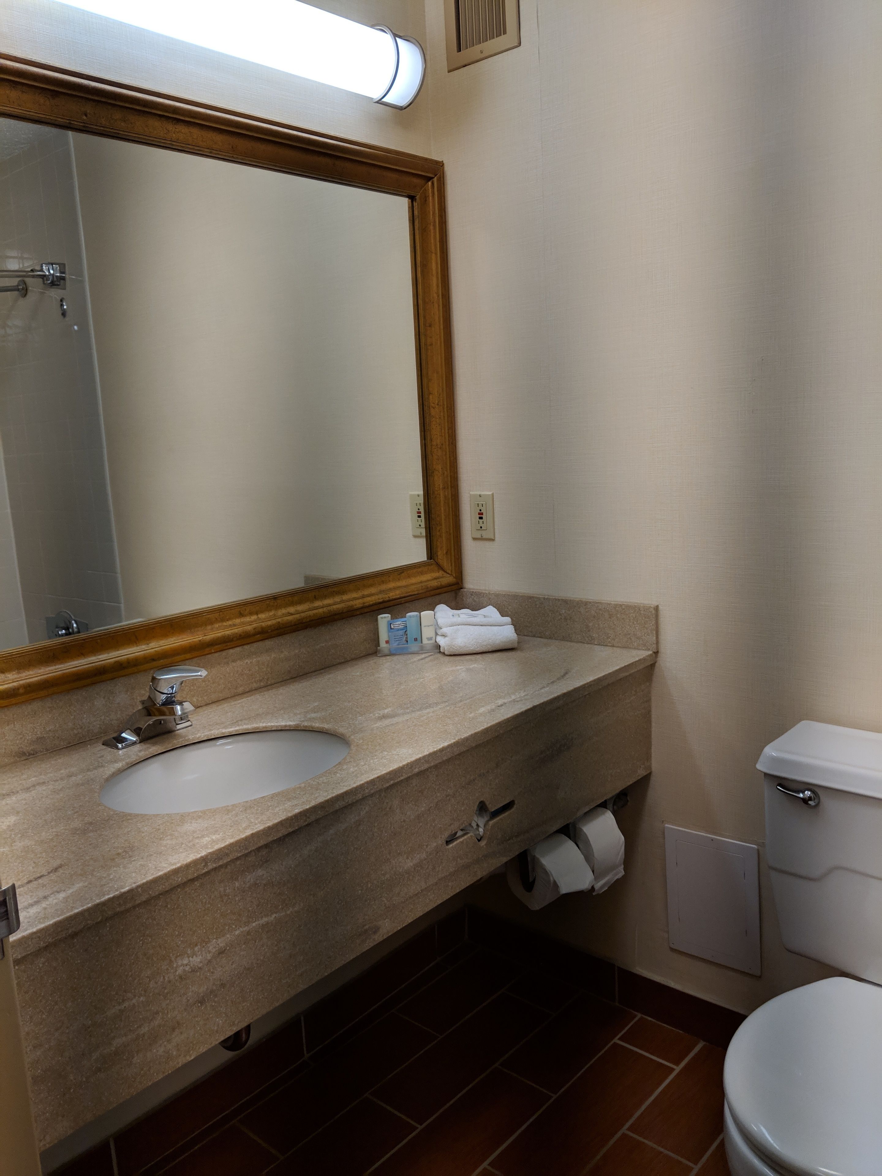 free toiletries, hair dryer, towels