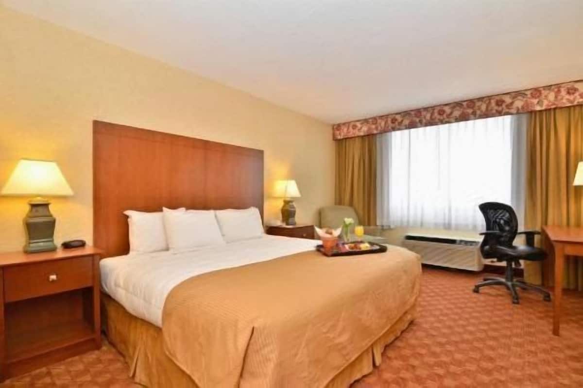 Pillow-top beds, desk, laptop workspace, blackout curtains