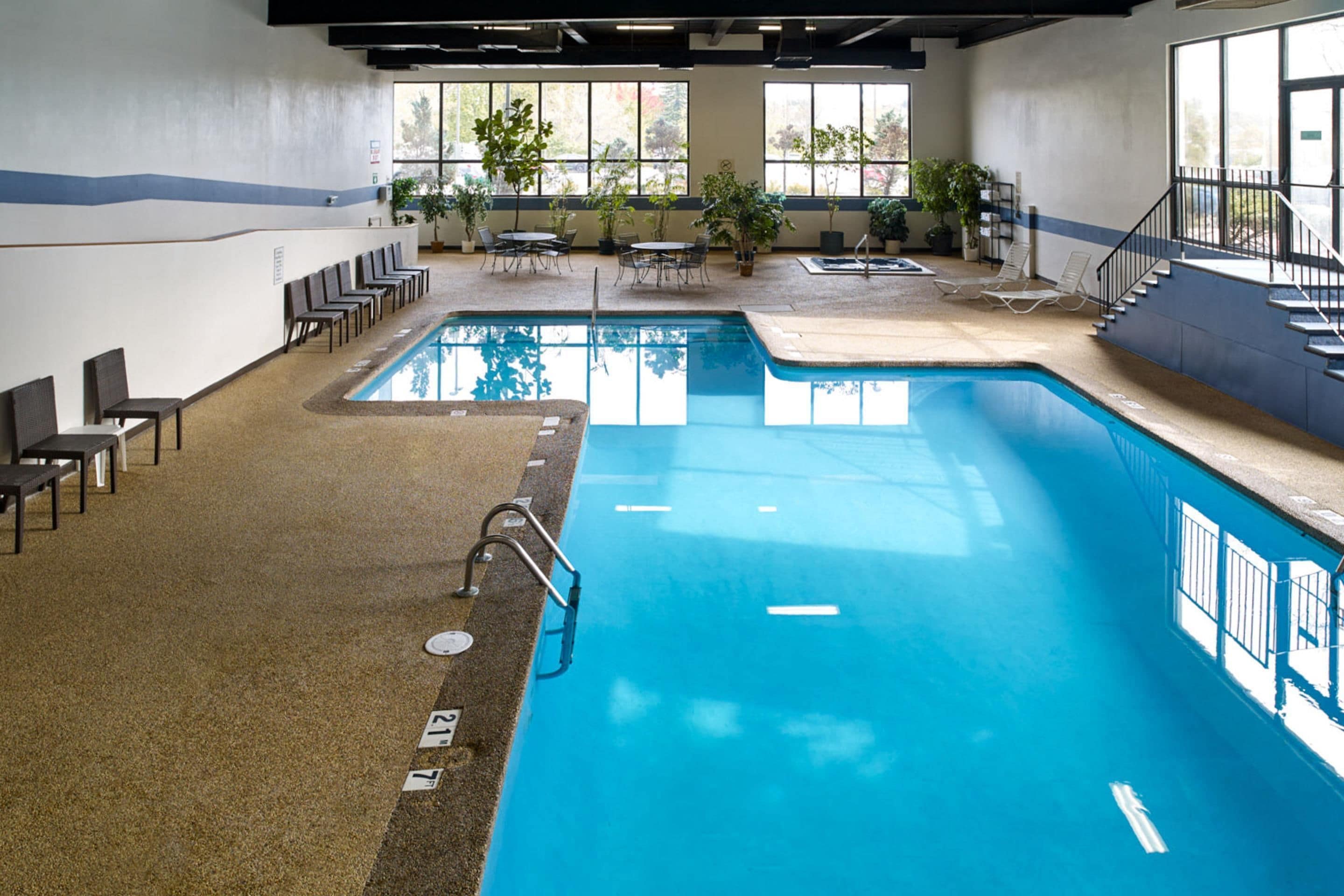 Indoor pool, open 6:00 AM to 8:00 PM, sun loungers
