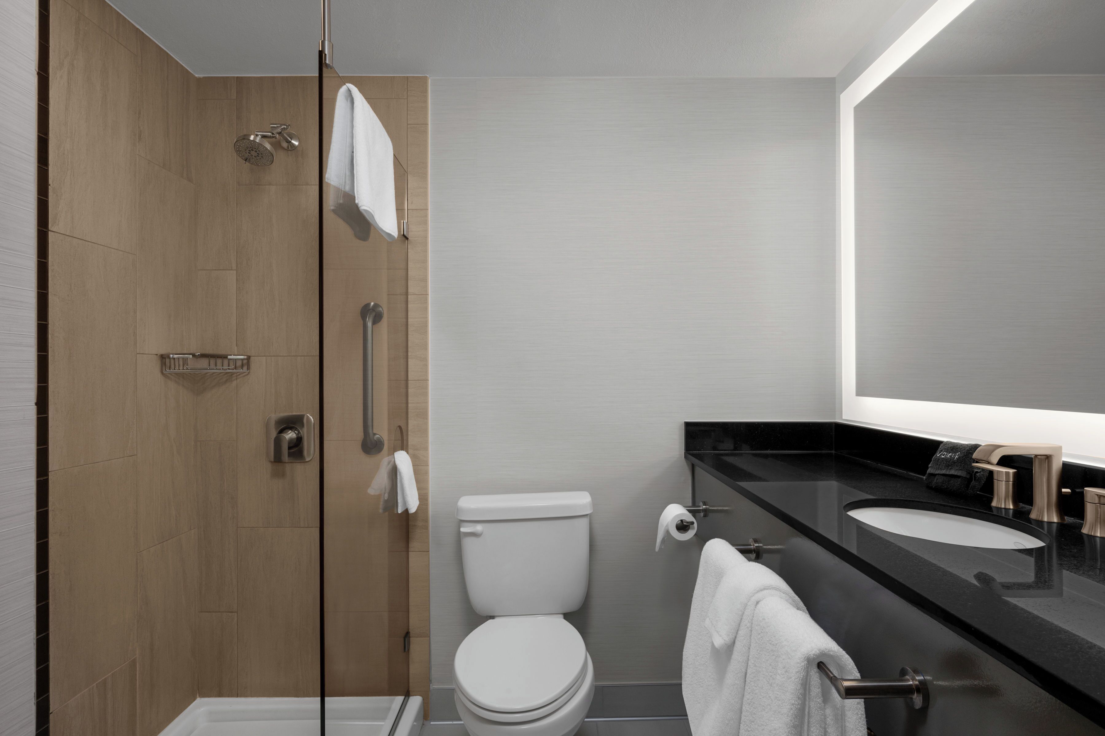 shower, designer toiletries, hair dryer, bathrobes