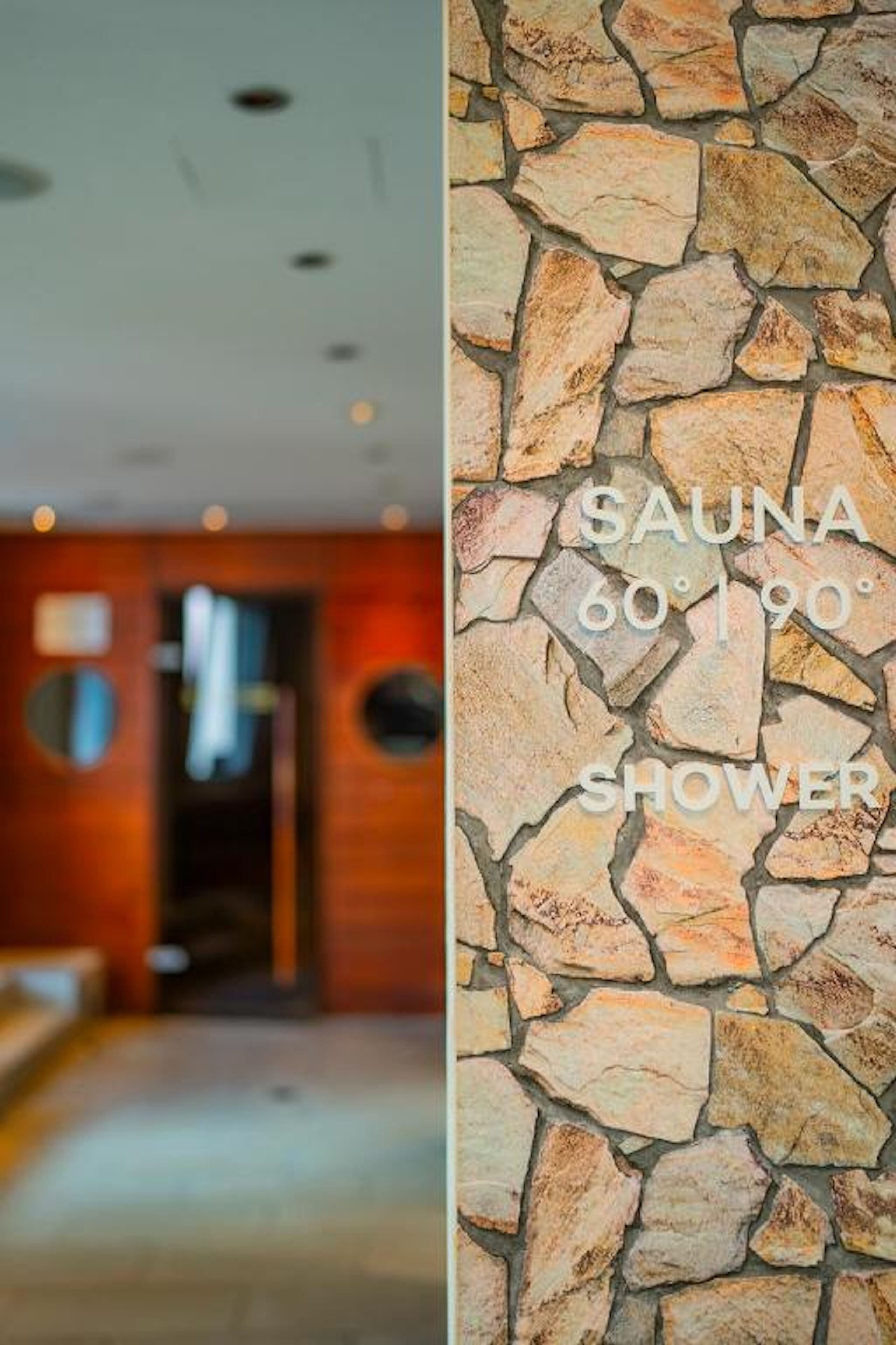 A sauna with temperature settings of 60-90 degrees and a shower.