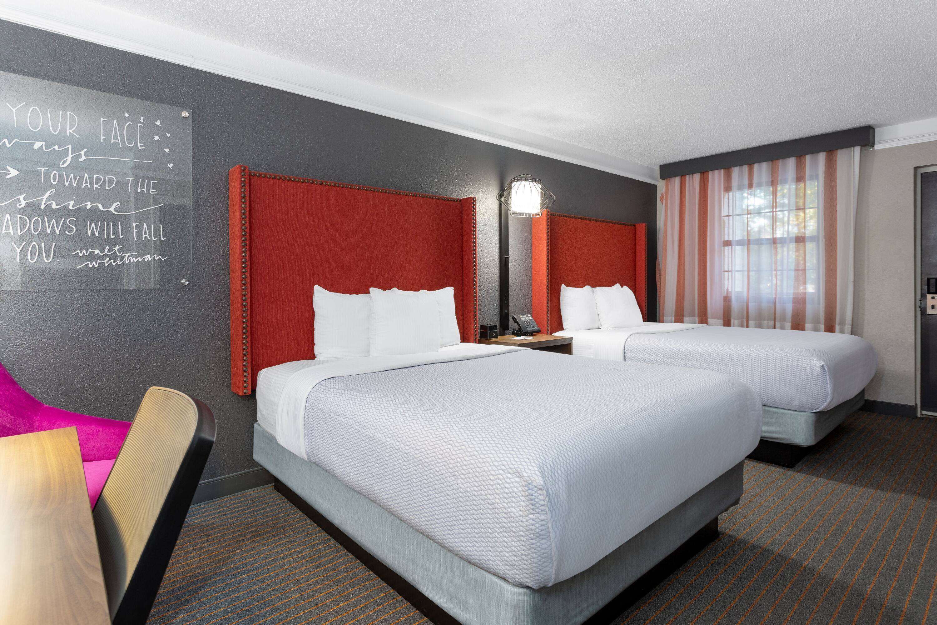 premium bedding, desk, laptop workspace, iron/ironing board