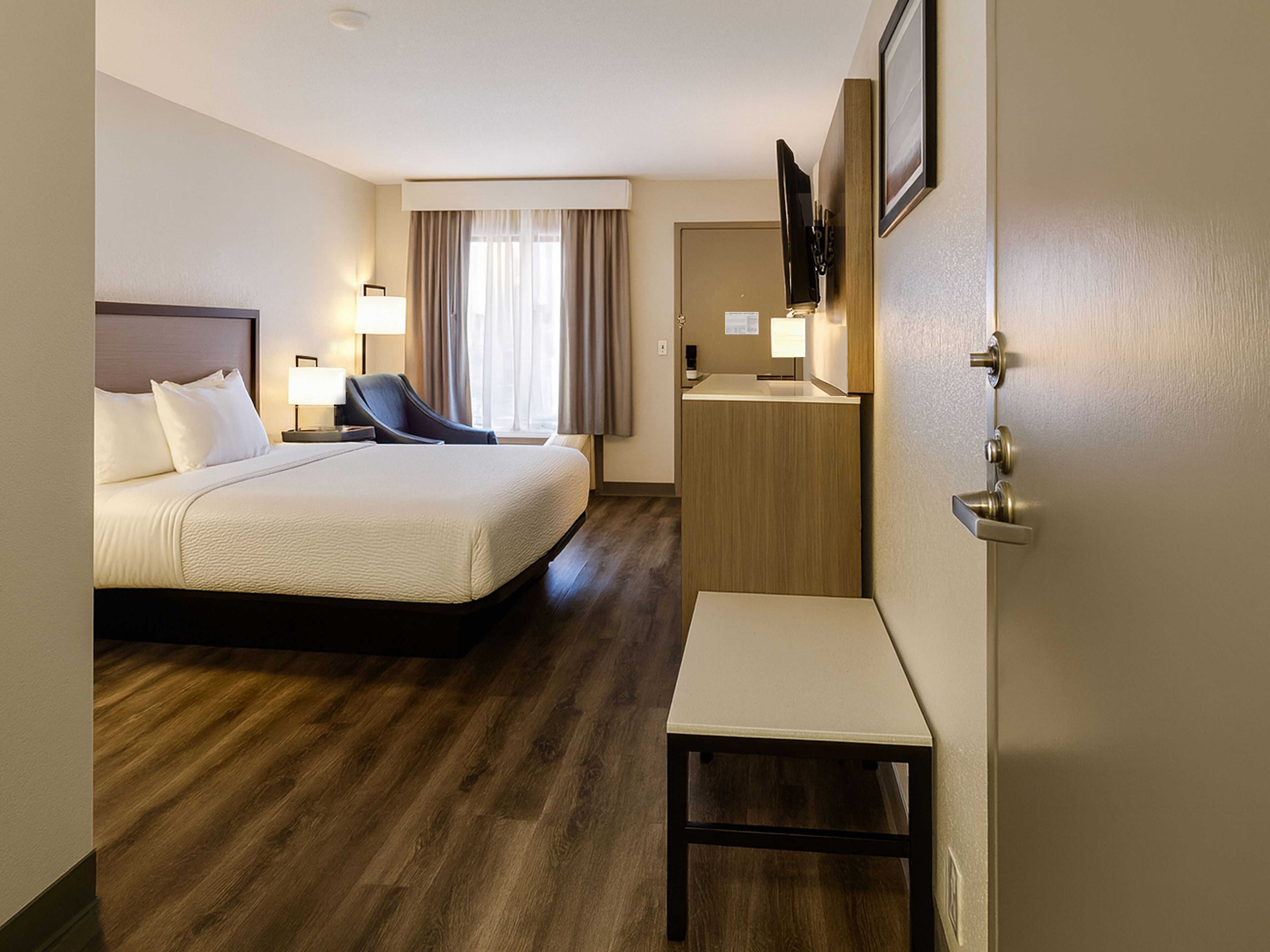 Room, 1 Queen Bed, Mobility Accessible, Non Smoking (Mobility, Roll-in Shower) | Premium bedding, desk, laptop workspace, blackout curtains