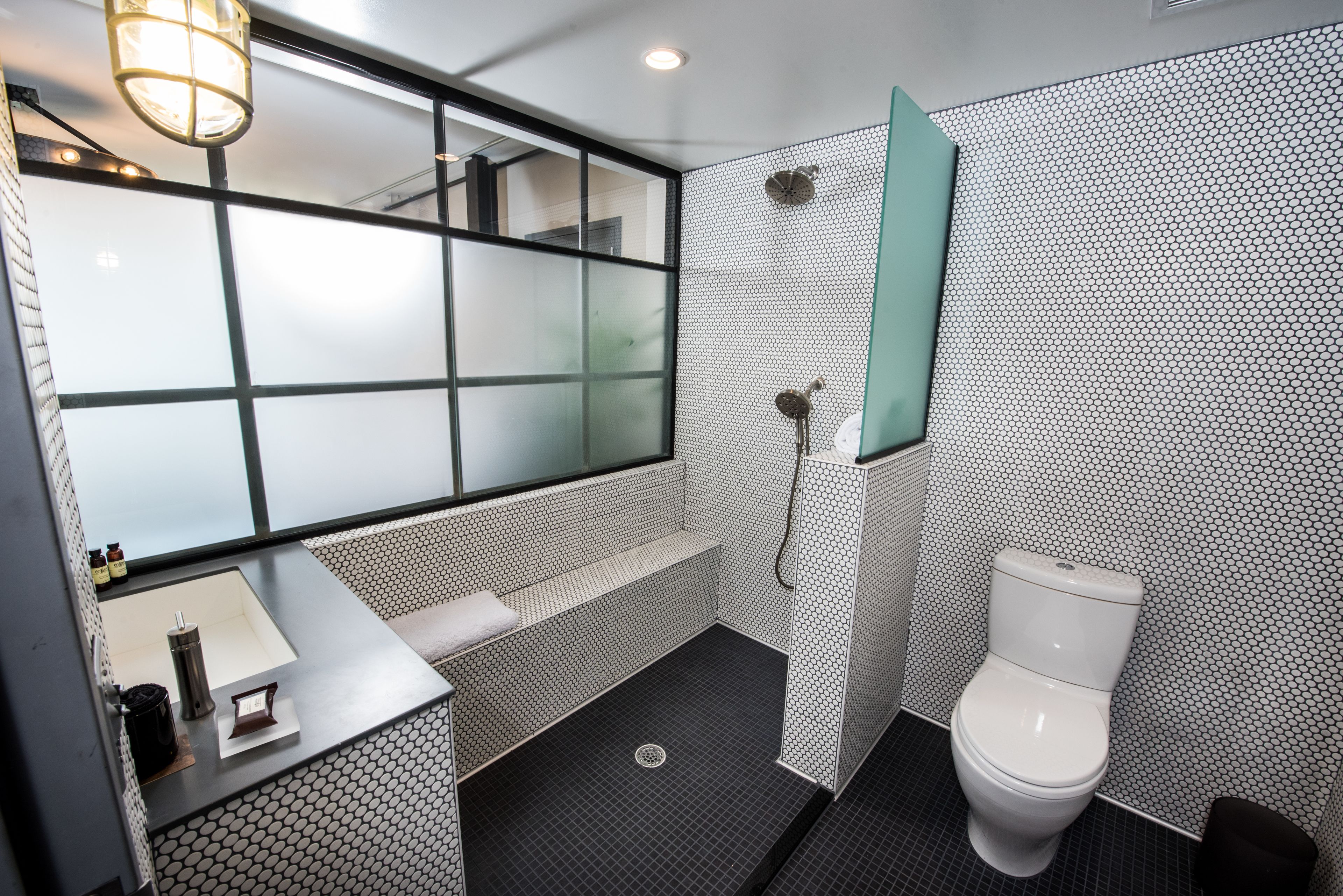 shower, rainfall showerhead, designer toiletries, hair dryer