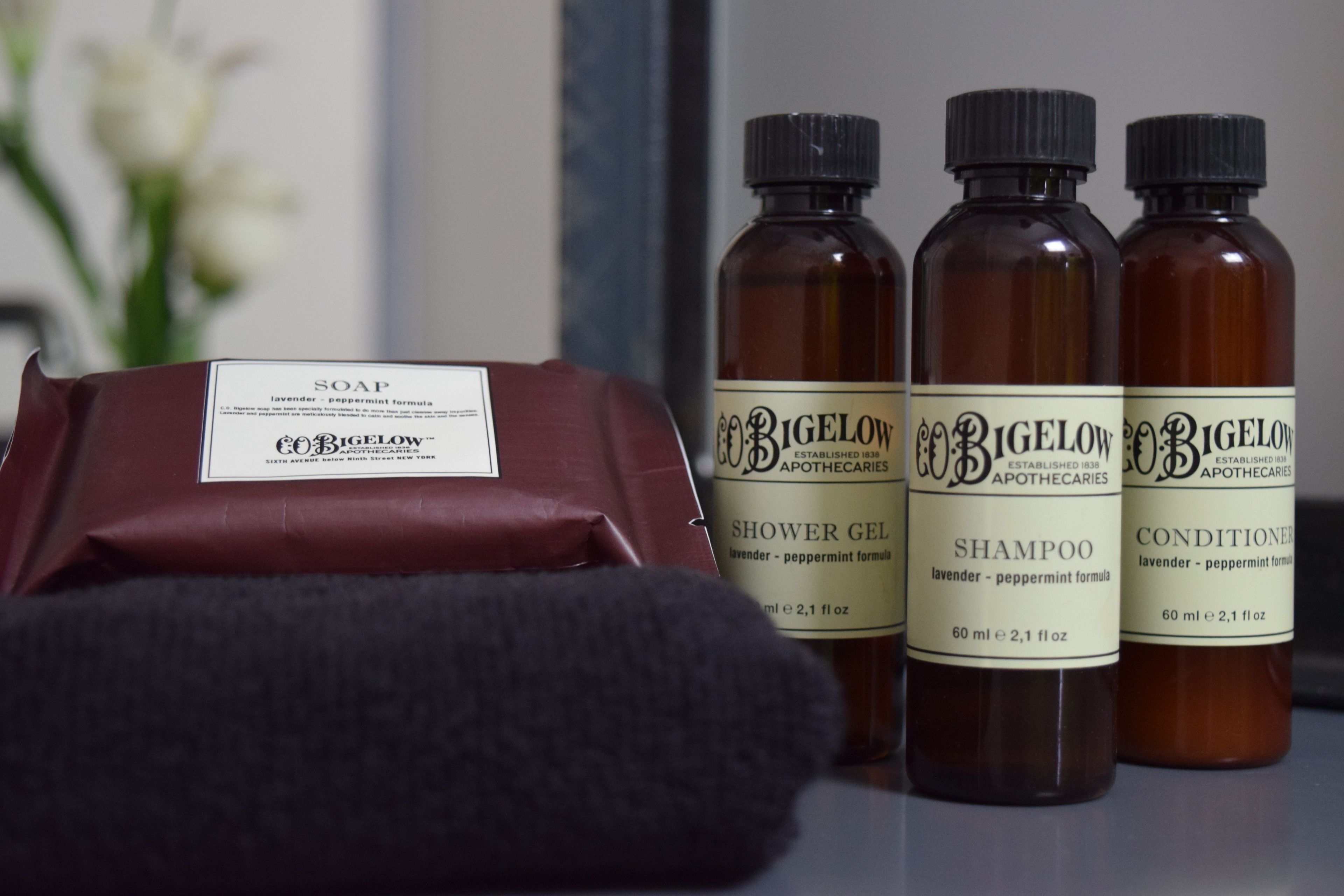 shower, rainfall showerhead, designer toiletries, hair dryer