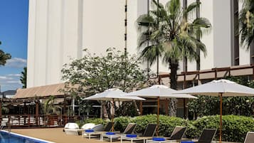 Outdoor pool, sun loungers