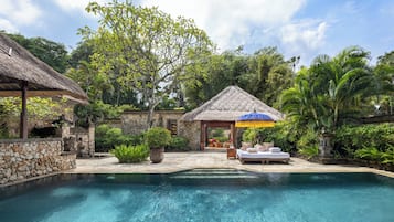 Luxury Villa, Private Pool, Partial Ocean View | Living area | 43-inch LCD TV with satellite channels, TV, DVD player