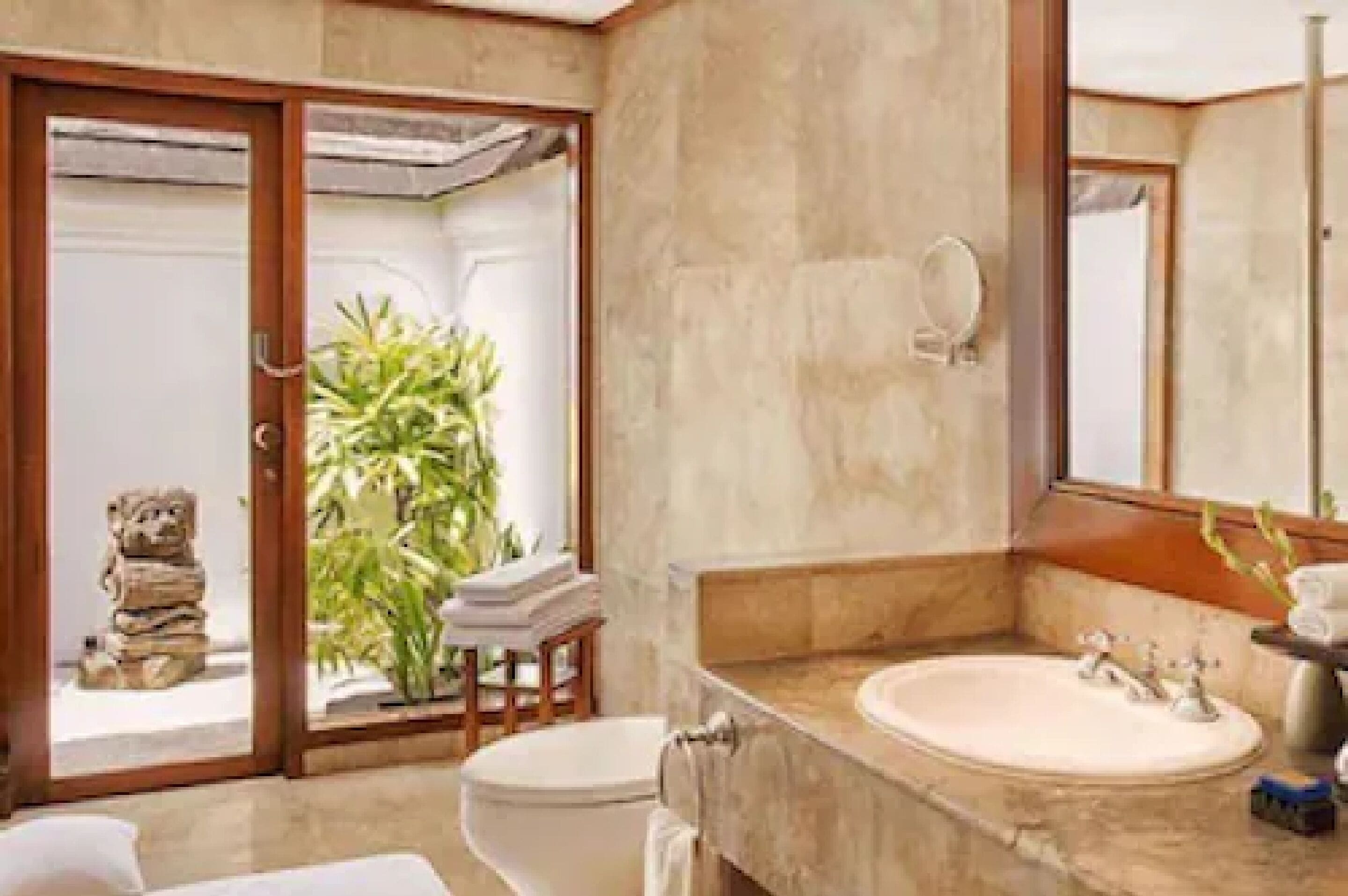 separate bathtub and shower, deep-soaking bathtub, designer toiletries