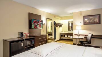 In-room safe, desk, laptop workspace, blackout curtains
