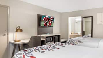 Desk, iron/ironing board, free WiFi, alarm clocks