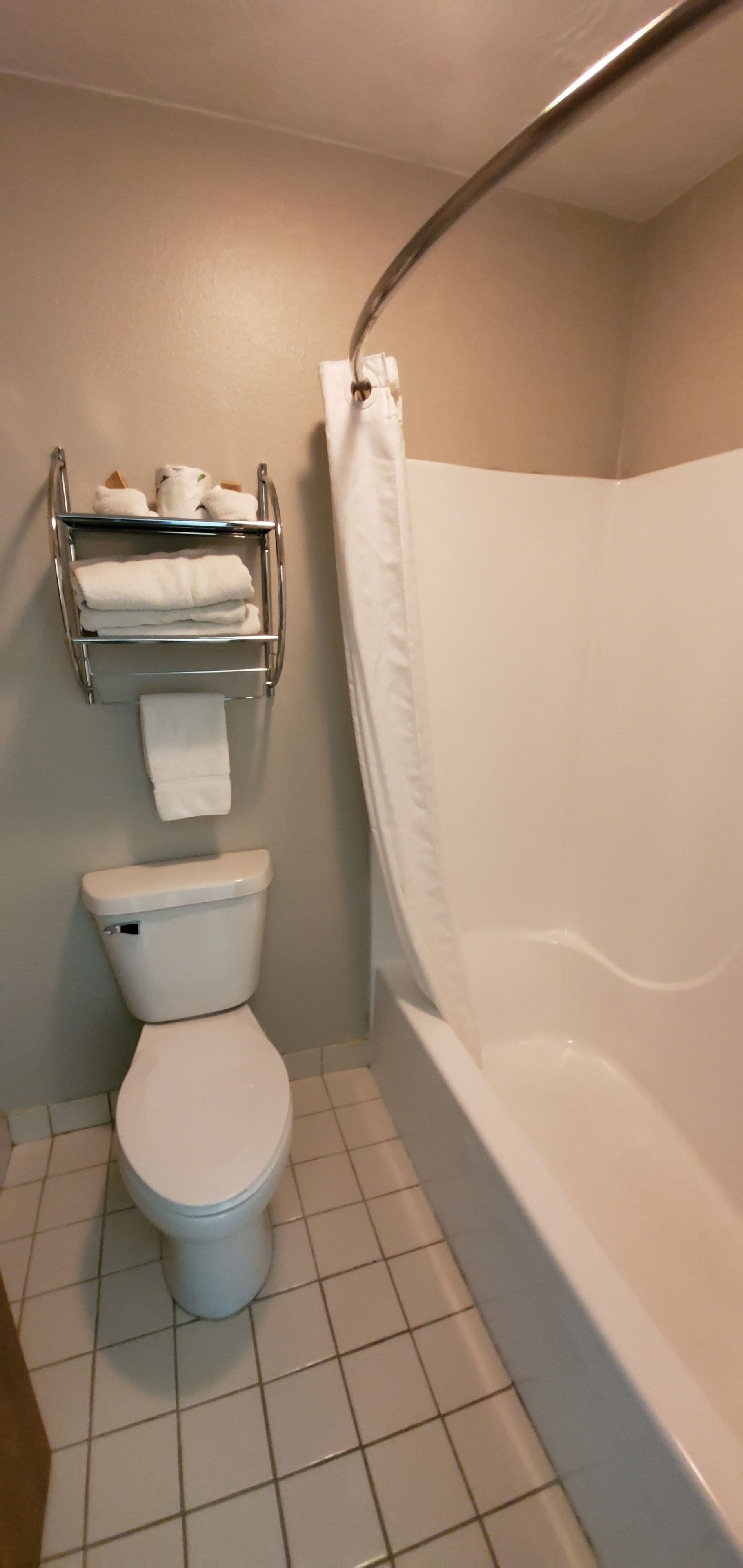 basic single room, 1 queen bed | bathroom | combined shower/bathtub, towels