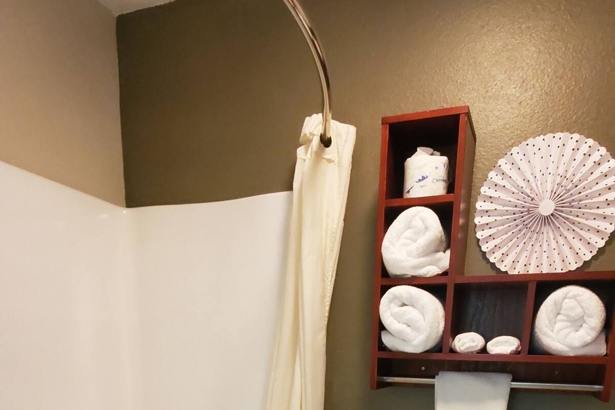 business single room, 1 king bed | bathroom | combined shower/bathtub, towels