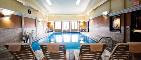 Indoor pool, open 7 AM to 11:00 PM, sun loungers