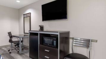 Pillowtop beds, desk, blackout drapes, iron/ironing board