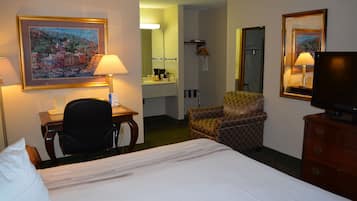 Pillowtop beds, desk, blackout drapes, iron/ironing board