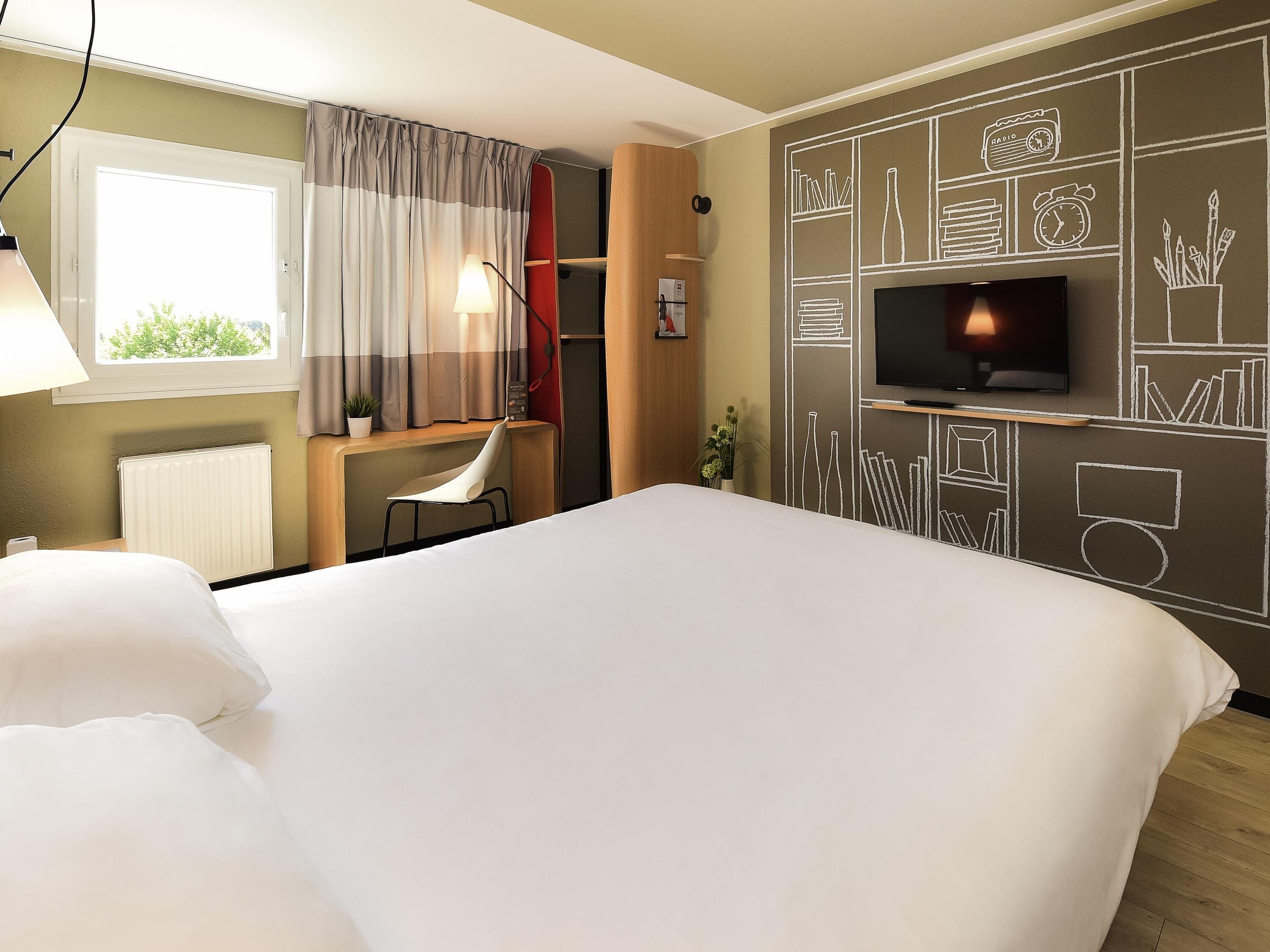 desk, blackout curtains, soundproofing, iron/ironing board