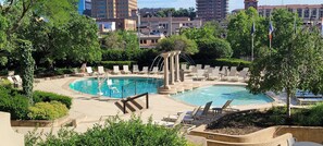 Outdoor pool, sun loungers