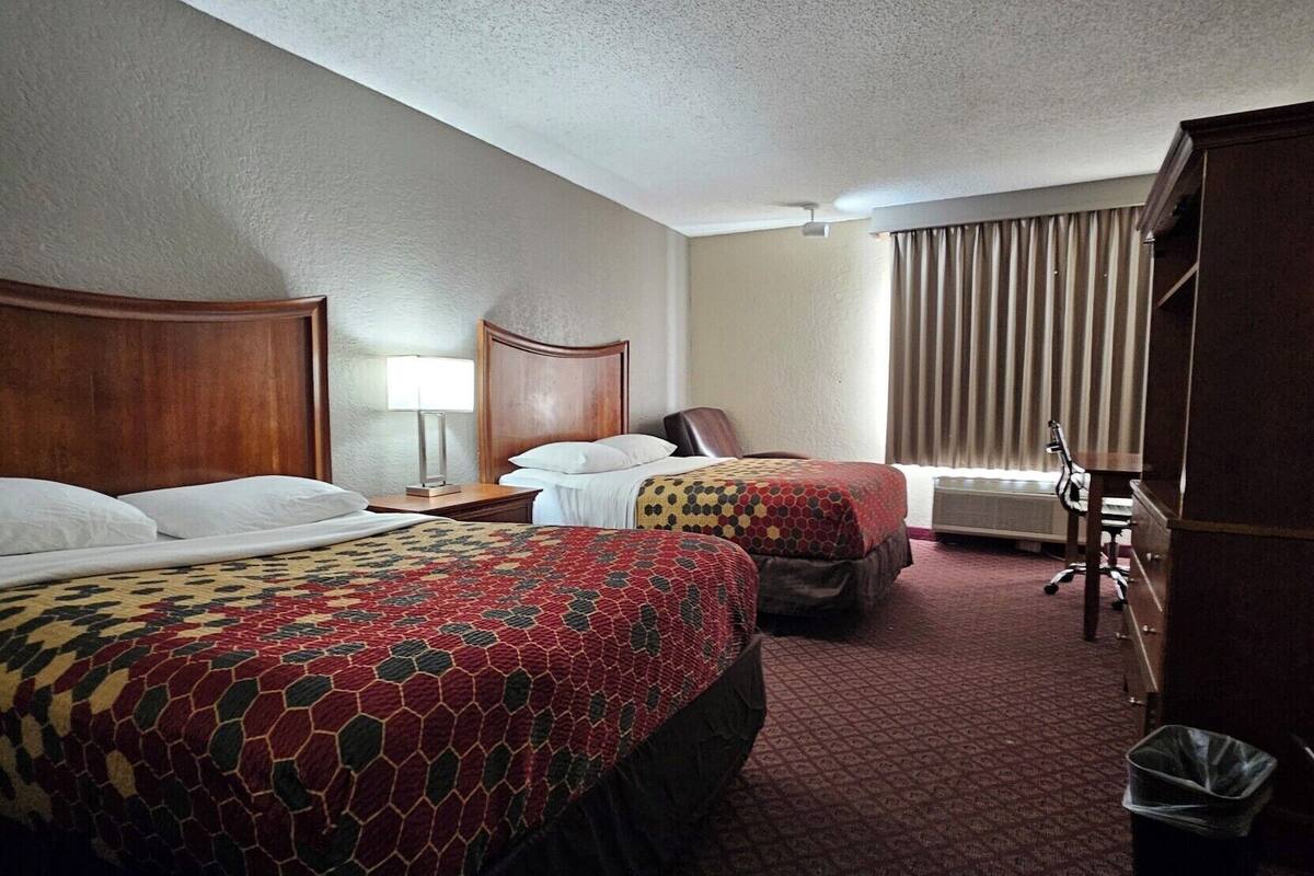 Desk, blackout drapes, iron/ironing board, WiFi (free)
