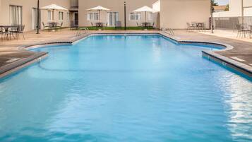Indoor pool, outdoor pool, open 9:00 AM to 10:00 PM, sun loungers