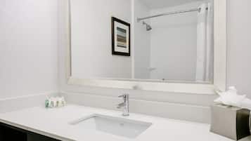 A bathroom with a large mirror, a sink, a towel rack, and a framed picture on the wall.