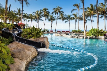 2 outdoor pools, open 8:00 AM to 8:00 PM, cabanas (surcharge) at Sheraton Waikiki Beach Resort