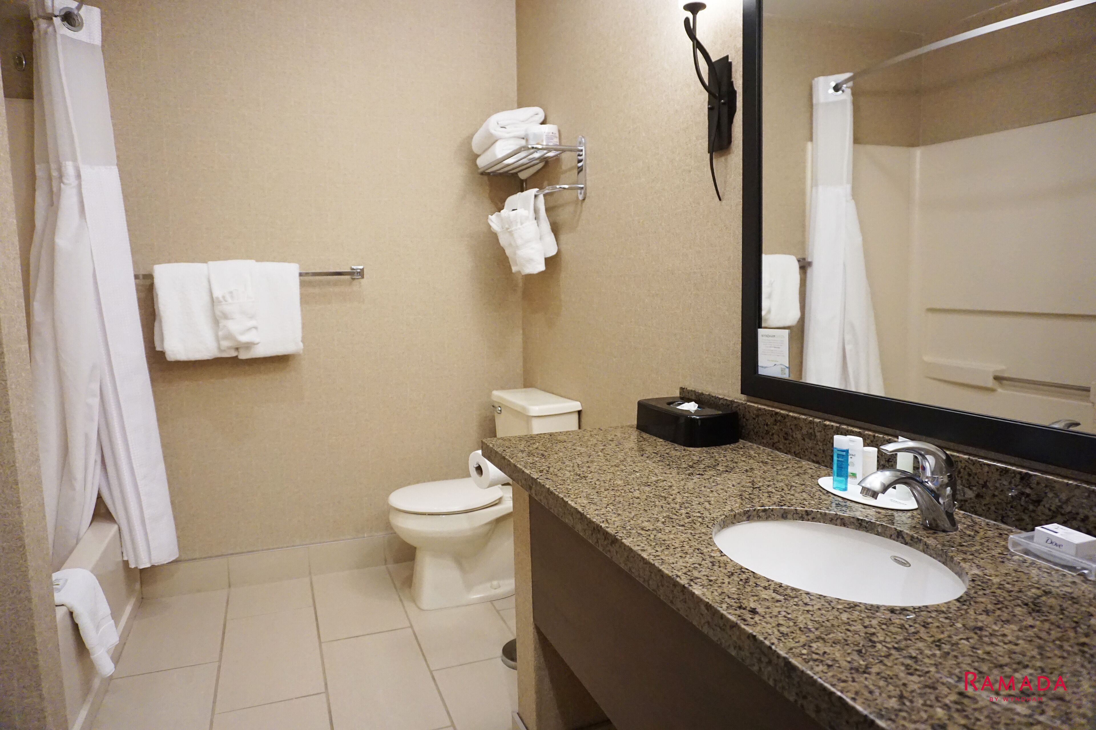 business room, 2 queen beds, non smoking | bathroom | combined shower/bathtub, free toiletries, hair dryer, towels